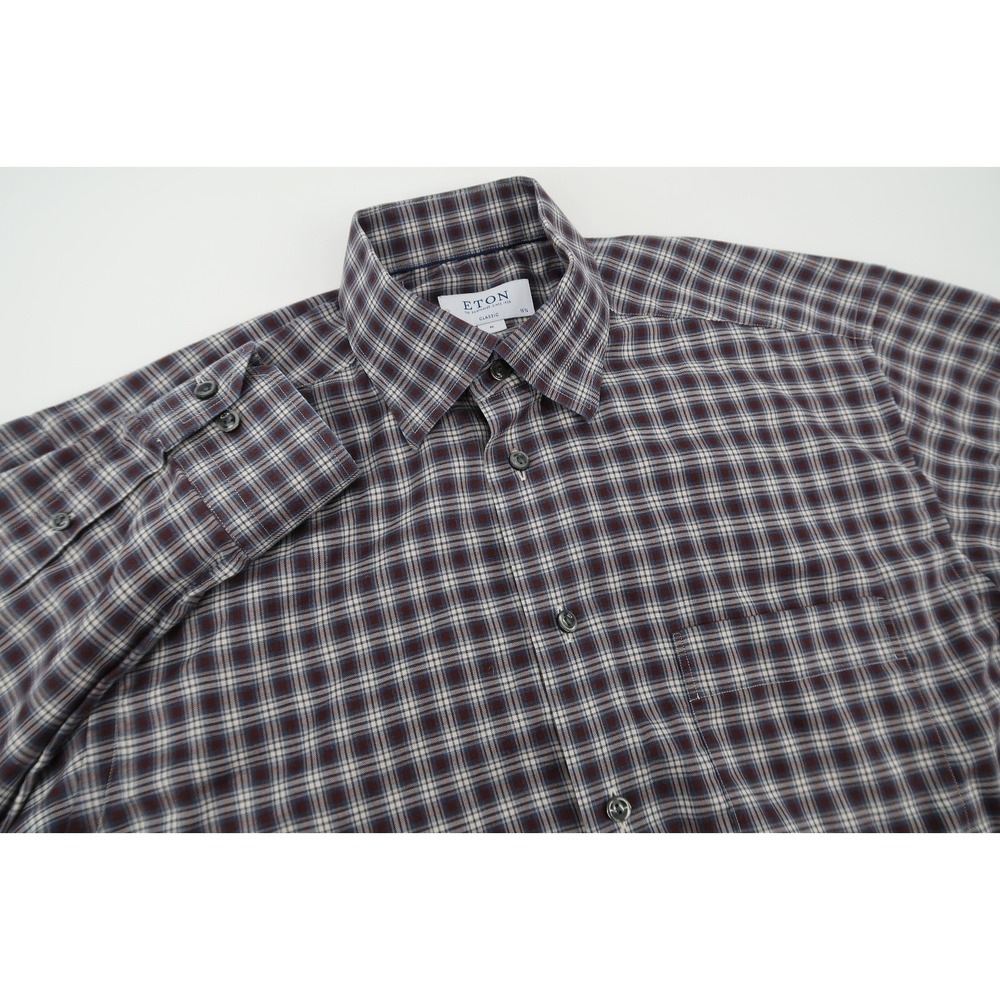 ETON Mens 15 3/4 Classic Fit Burgundy Checks Button Front Dress Shirt Size 40